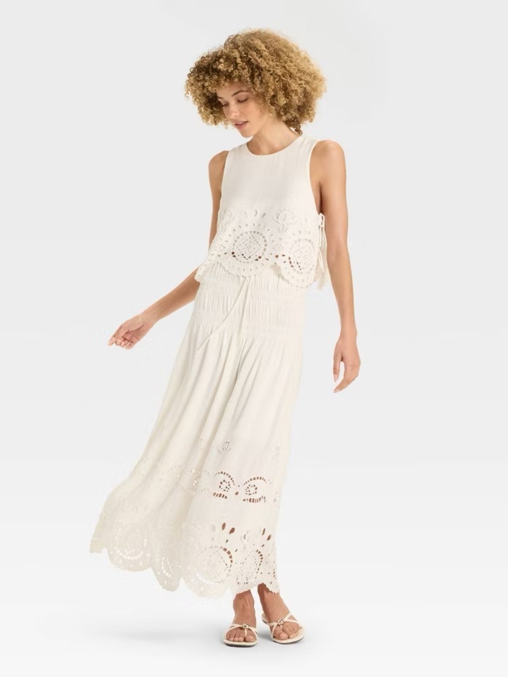 NWT High-Rise Embroidered Eyelet Drop Waist A-Line Skirt - Future Collective M - Picture 3 of 9